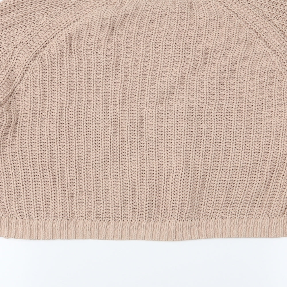 Brand and care label for H&M women’s beige jumper, size M