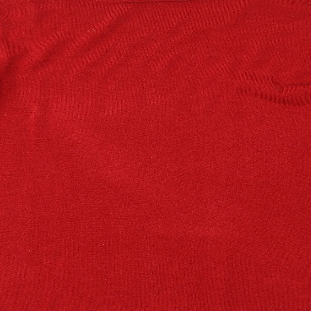Brand and care label for Love Knitwear women’s red jumper, size UK 16