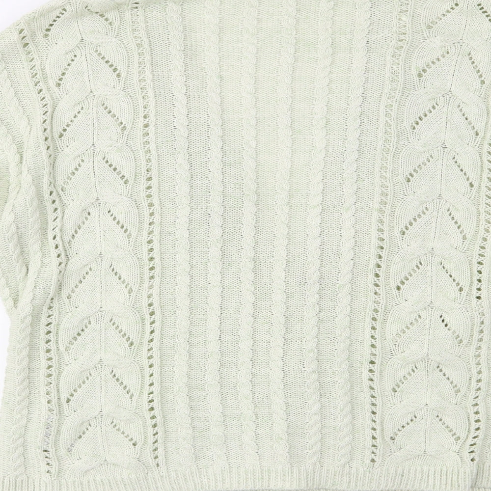 Brand and care label for Marks & Spencer women’s green cardigan jumper, size UK 14