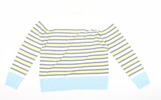 Marks and Spencer Womens White Striped Pullover Jumper Size 14
