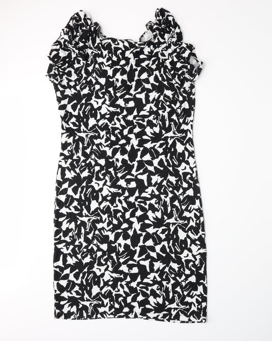 Marks and Spencer Womens Black Floral A-Line Size 12