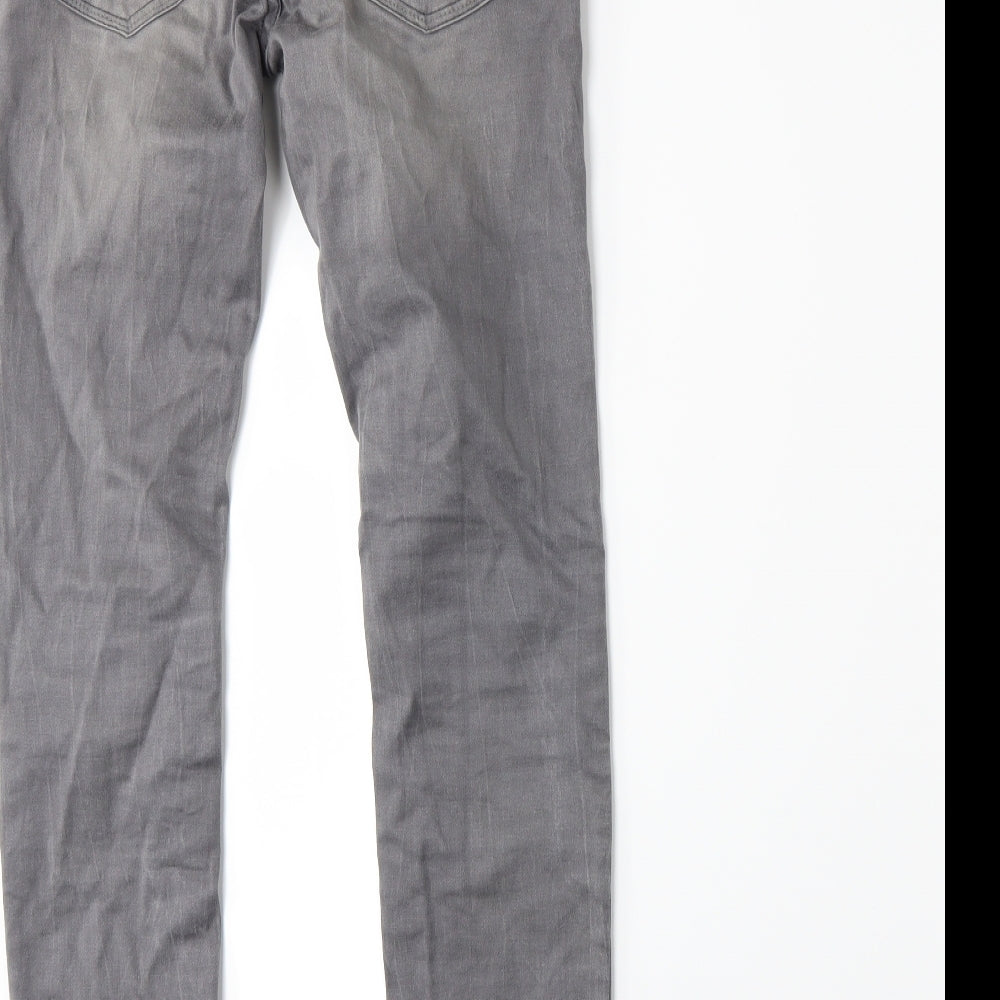 Brand and care label for Lemmi girls’ grey denim skinny jeans, size 12, years