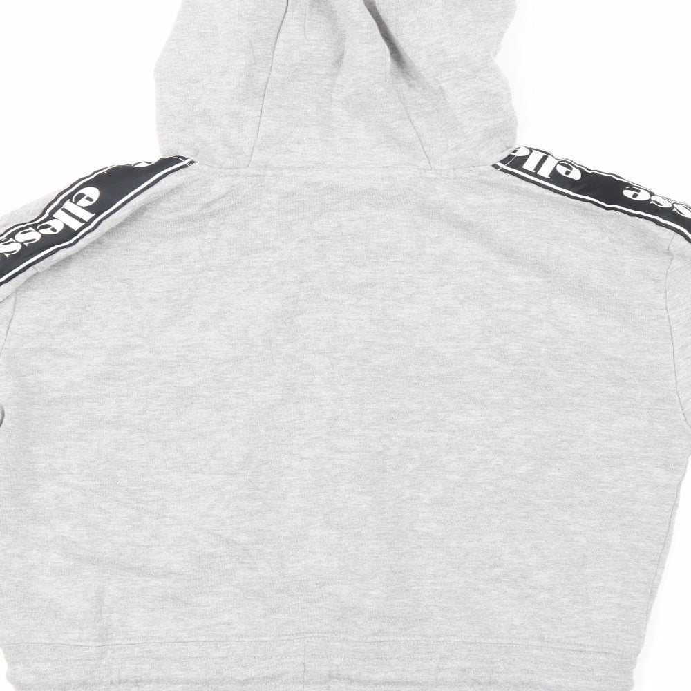 Brand and care label for Ellesse women’s grey pullover hoodie, size UK 4