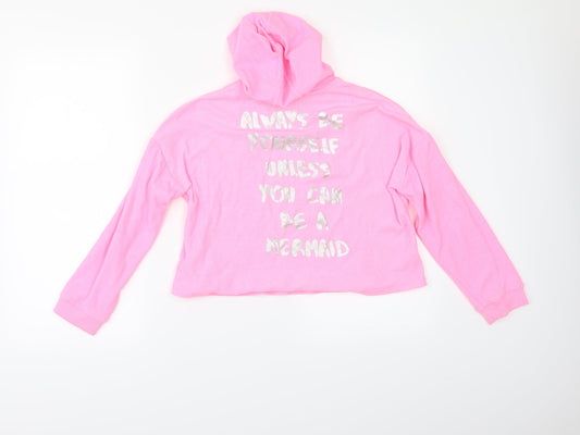 Marks and Spencer Girls Pink Pullover Hoodie Size 12-13 Years - CROPPED