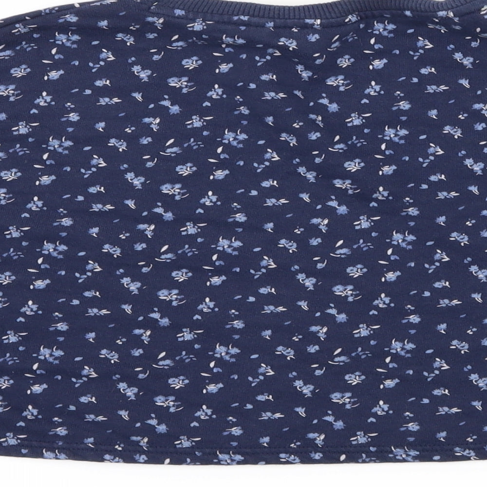Brand and care label for Next girls’ blue floral jersey pullover sweatshirt, size 12, years - lovely