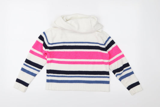Yigga Girls White Striped Knit Pullover Jumper Size 8-9 Years