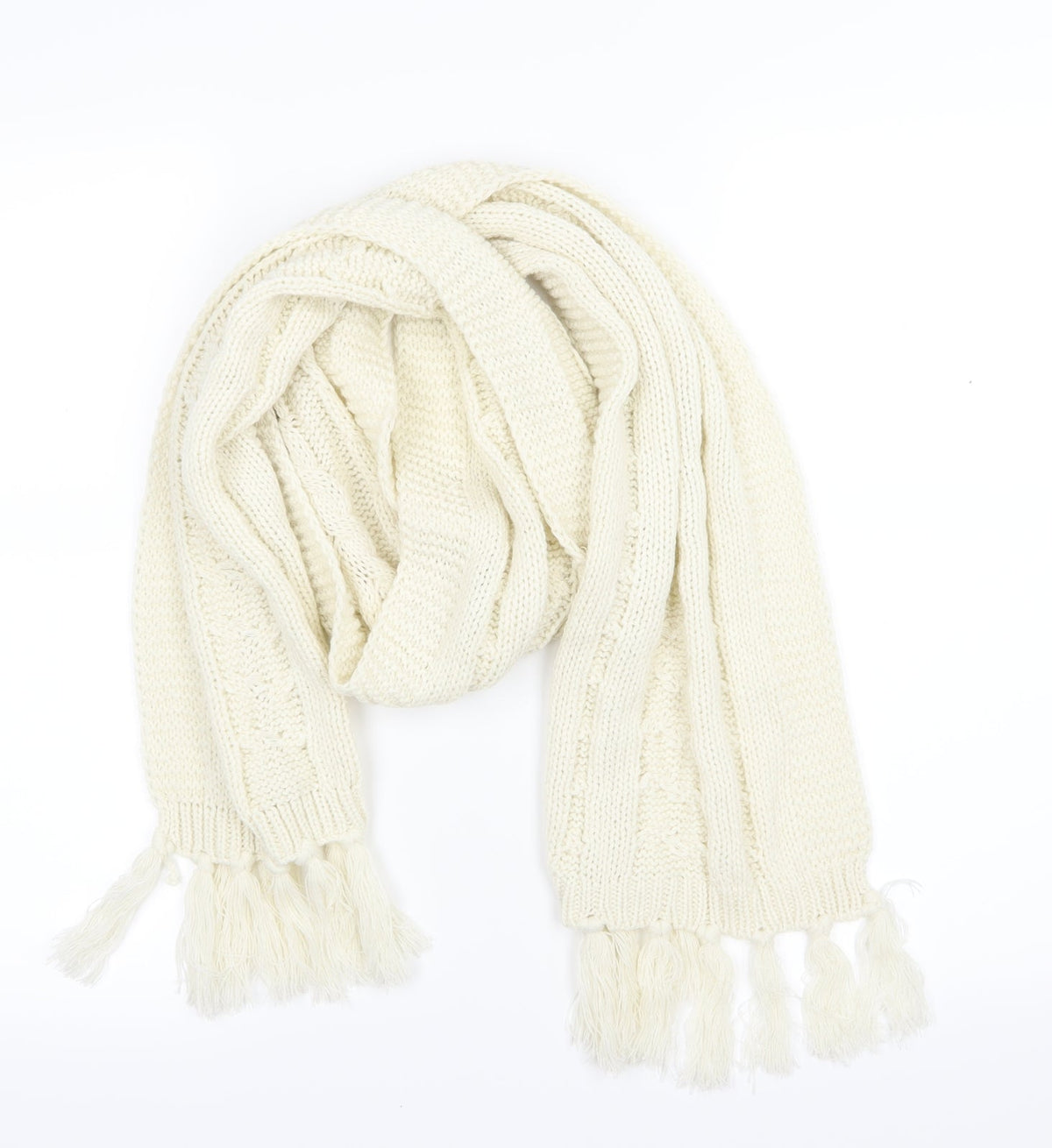 Front view of Studio women’s ivory knit scarf