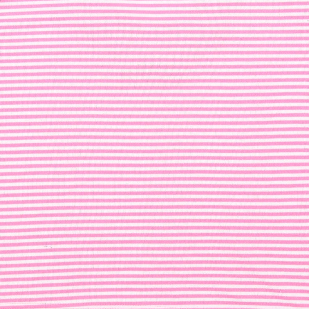 Brand and care label for tiffany women’s pink striped basic t-shirt, size M