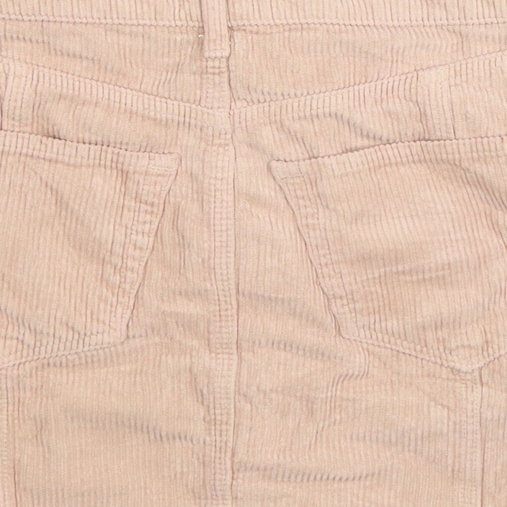 Brand and care label for River Island women’s beige corduroy a-line skirt, size UK 8