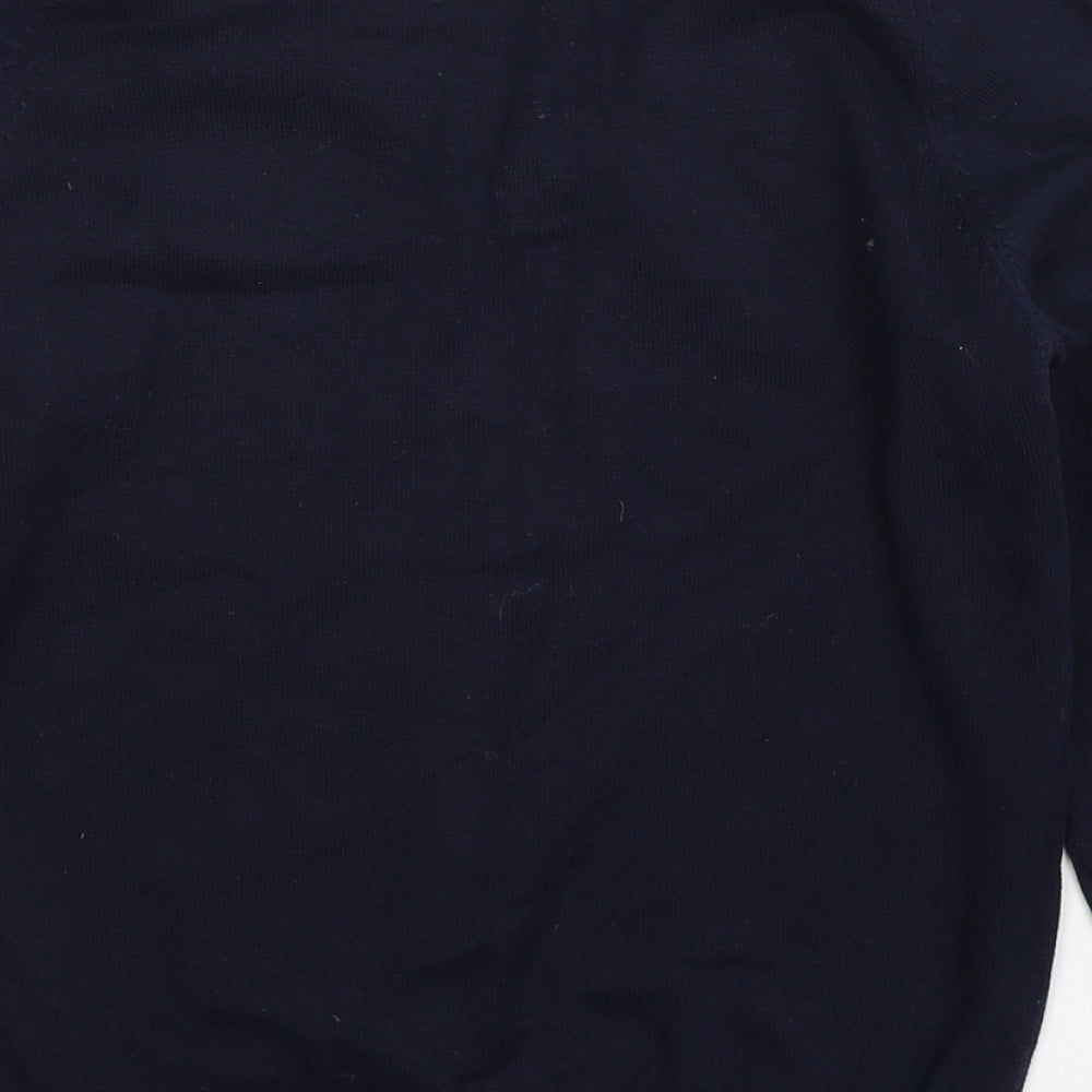 Brand and care label for Performa boys’ blue knit jumper, size 11-12, years