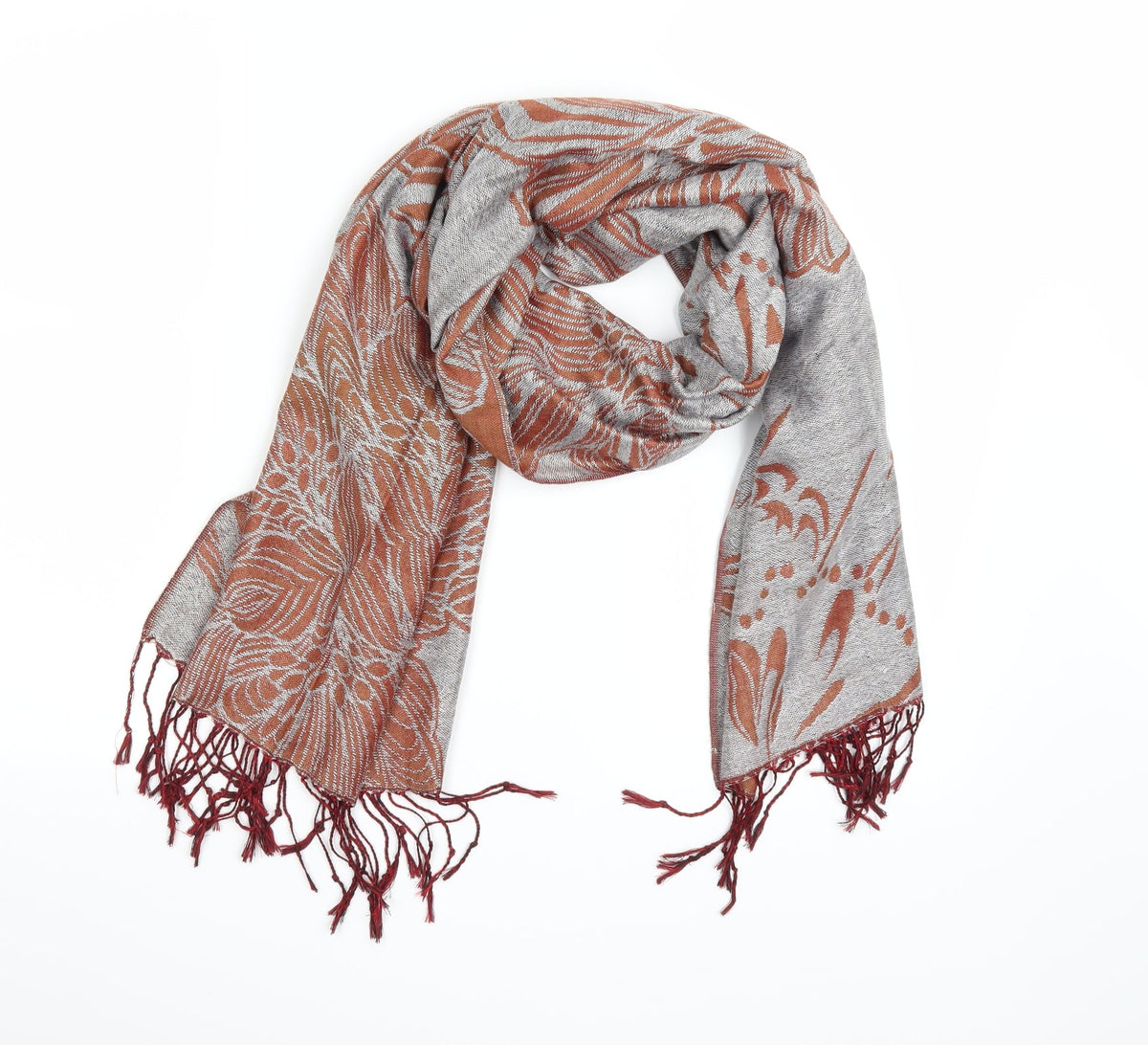 Front view of Preworn women’s orange floral scarf
