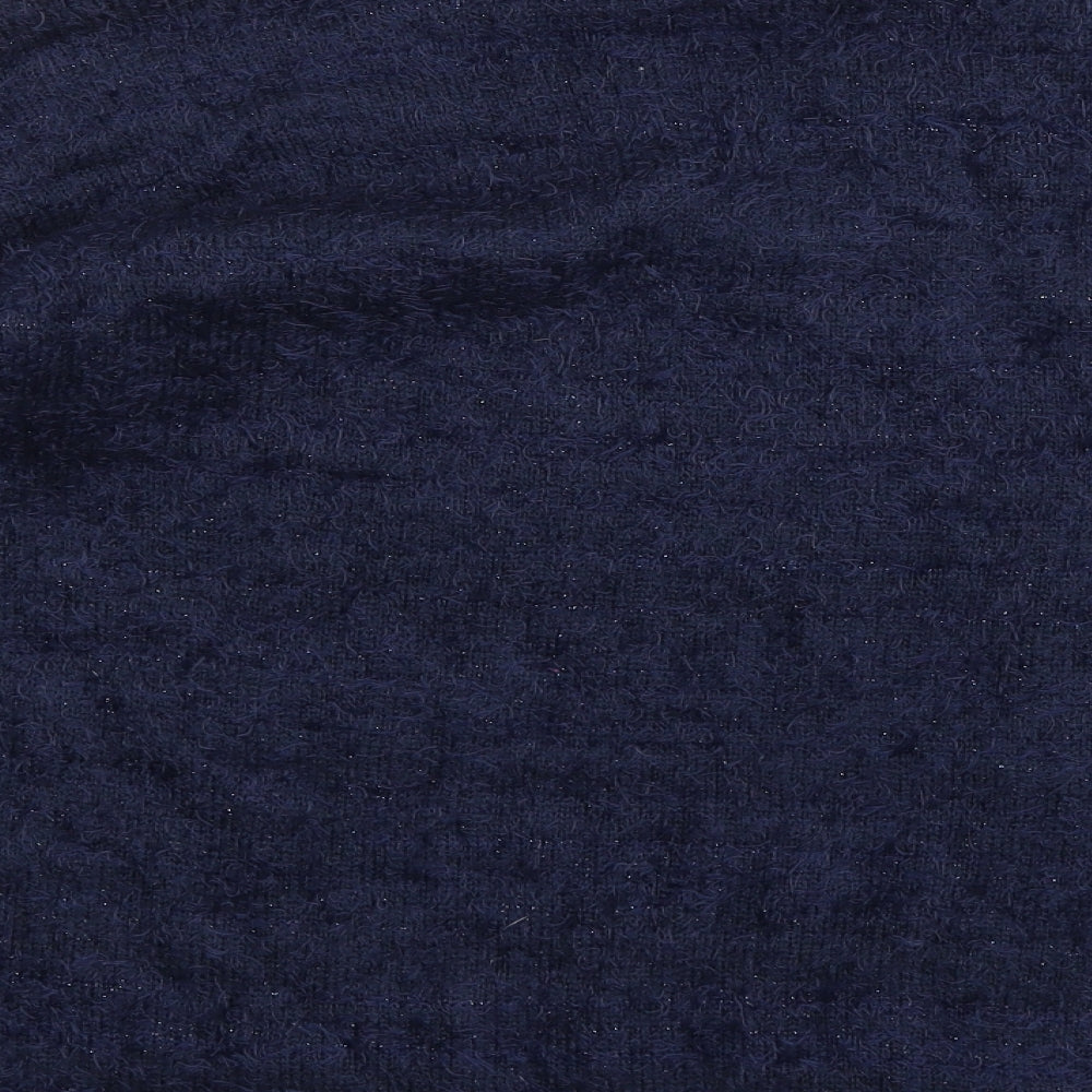 Brand and care label for Preworn women’s blue knit jumper, size M