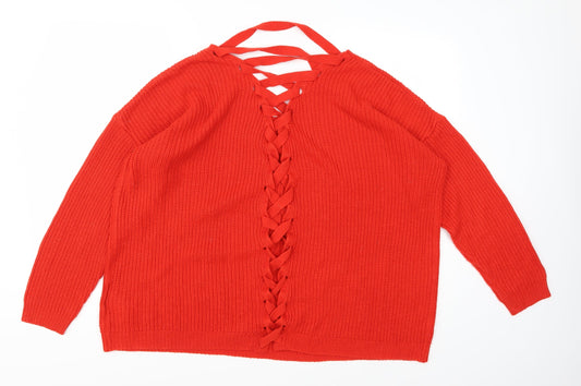 CAPSULE Womens Red Knit Pullover Jumper Size 18