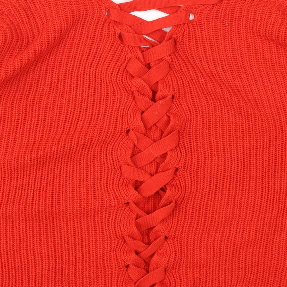 Brand and care label for Capsule women’s red knit jumper, size UK 18