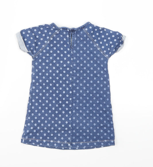 NEXT Girls Blue Polka Dot Denim T-Shirt Dress Size 12-18 Months