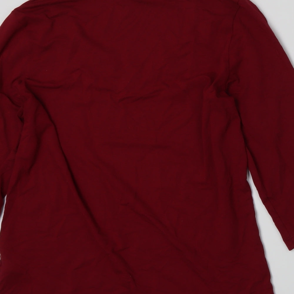 Brand and care label for Marks & Spencer women’s red basic t-shirt, size UK 12
