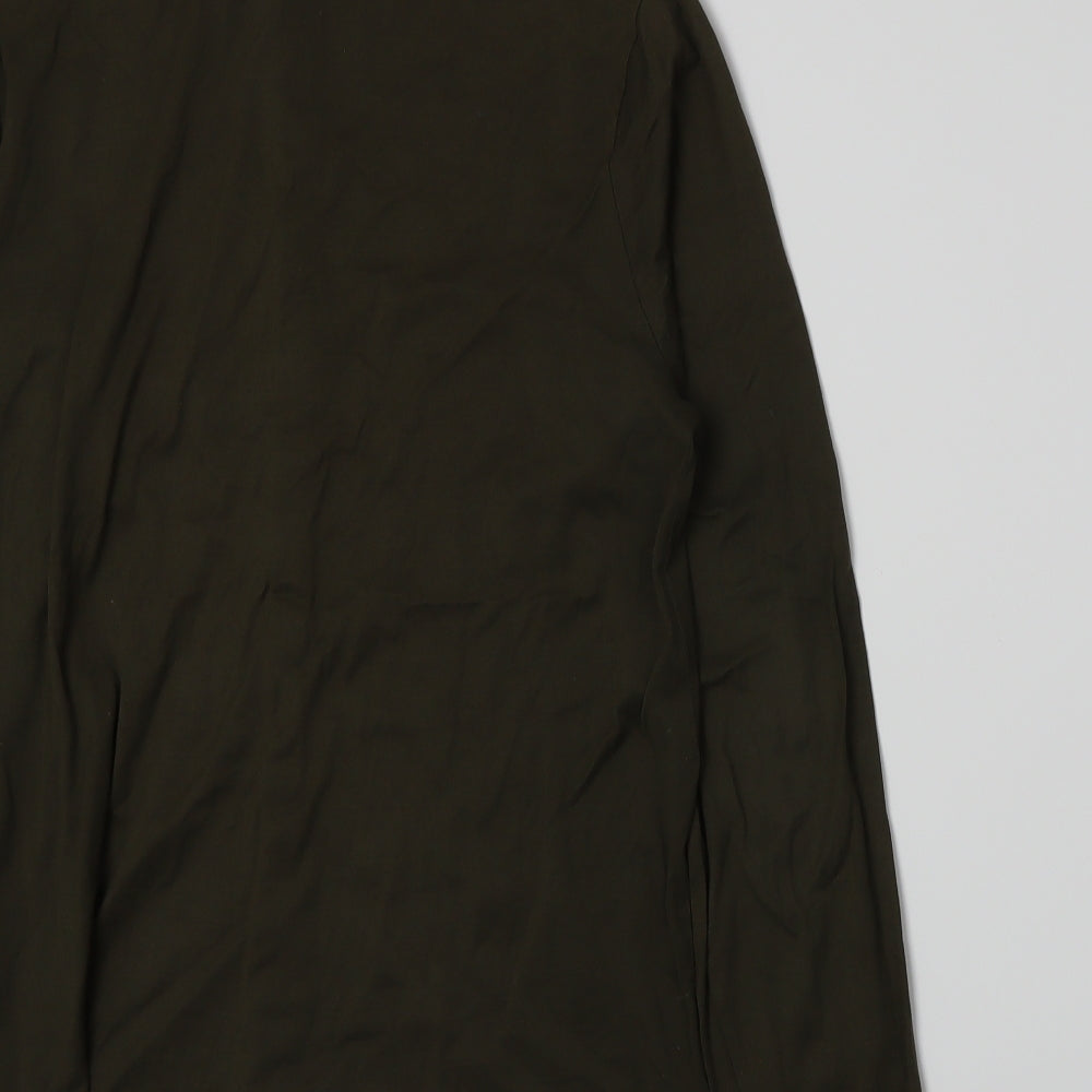Brand and care label for River Island men’s green polo, size S