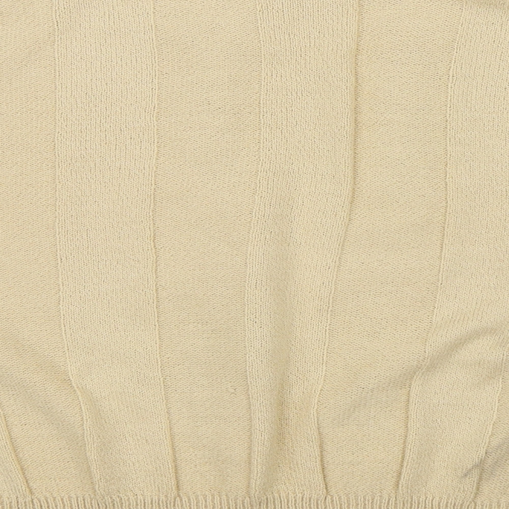 Brand and care label for Compliments women’s beige jumper, size M