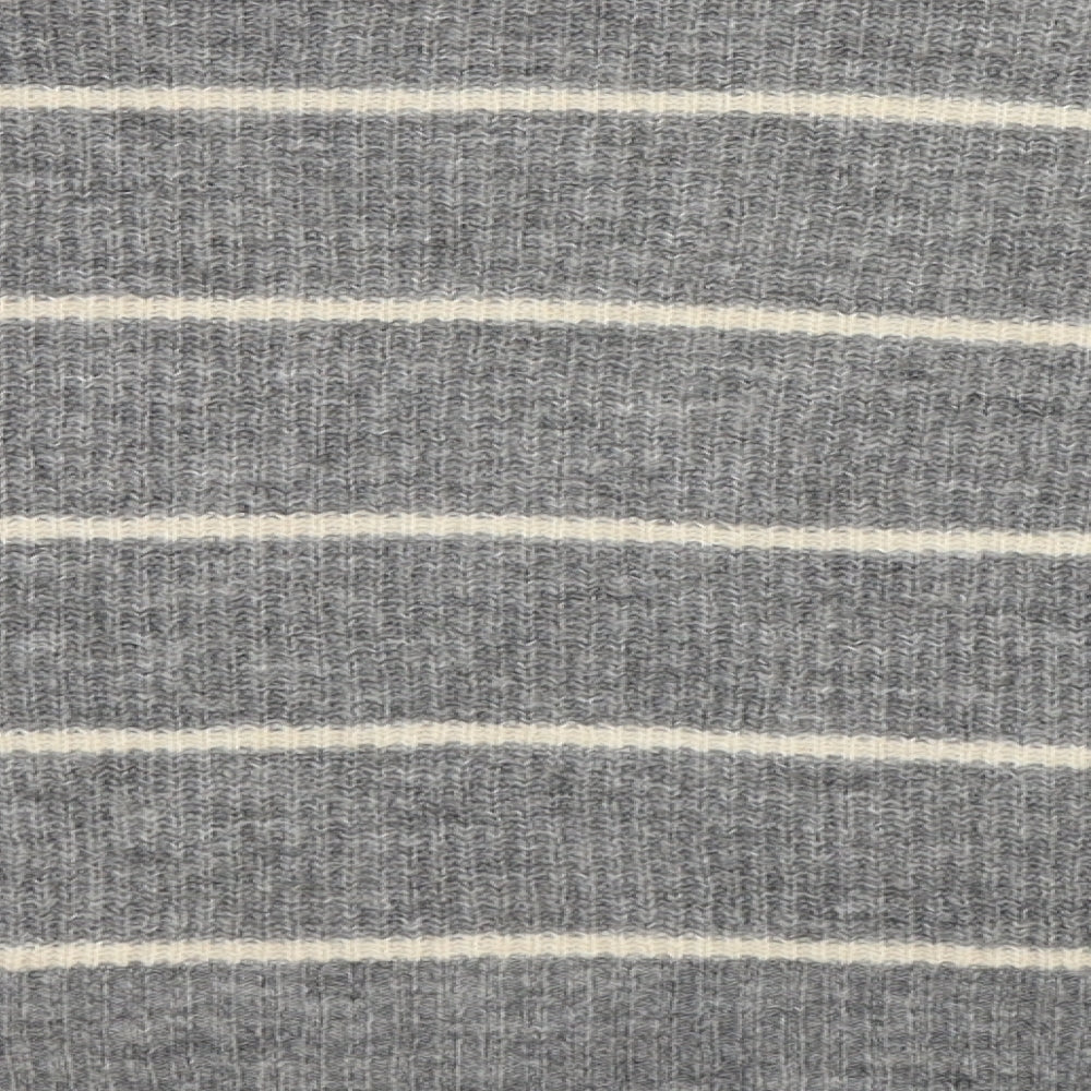 Brand and care label for H&M women’s grey striped jumper, size XS