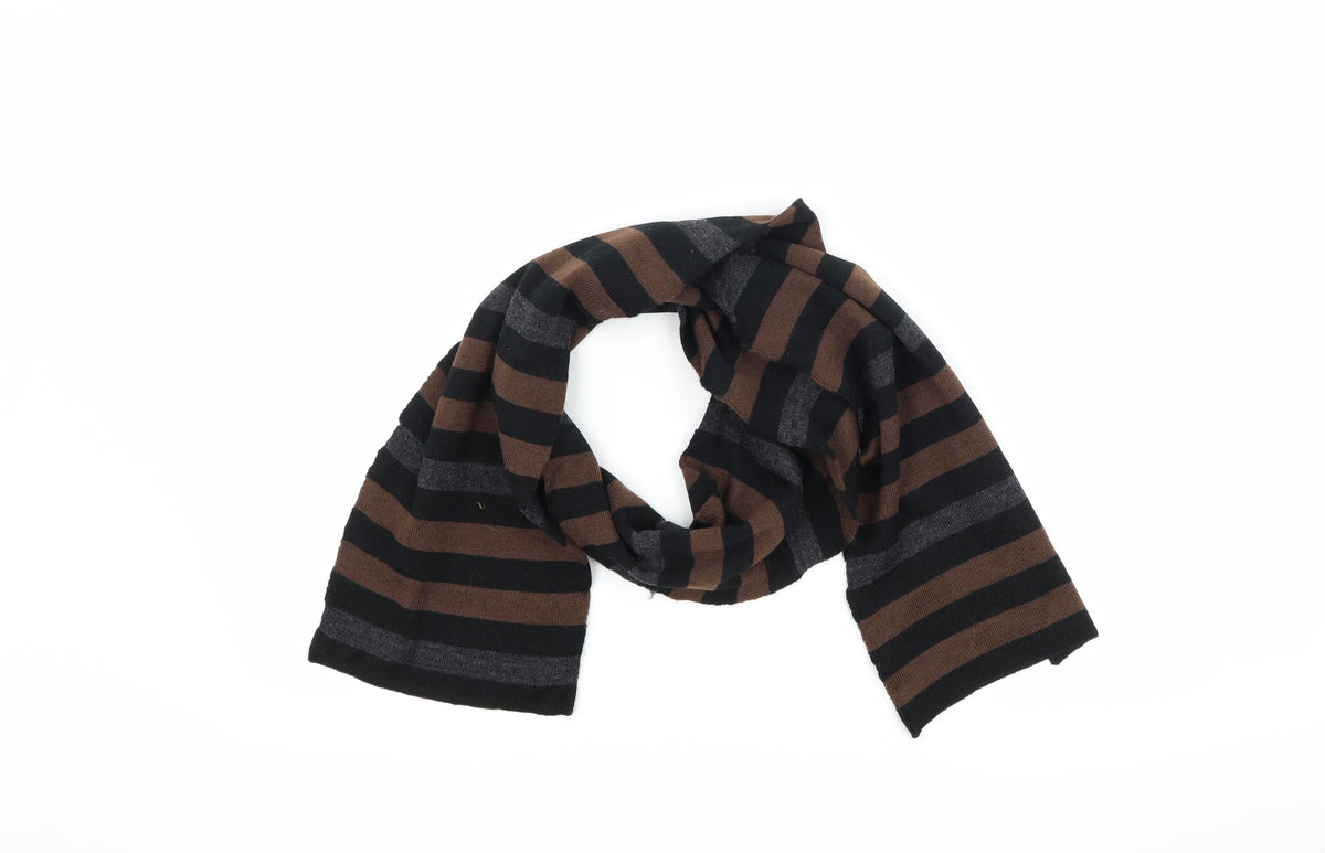 Front view of Preworn men’s brown striped scarf one size