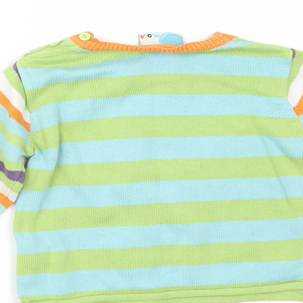 Brand and care label for MOIS Baby Green Striped jumper, size 18-24, Months