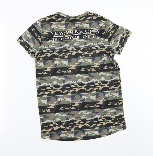 Primark Boys Green Camouflage Jersey Basic T-Shirt Size 11-12 Years - Harlem