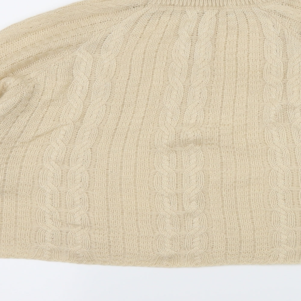 Brand and care label for Preworn women’s beige knit jumper, size L