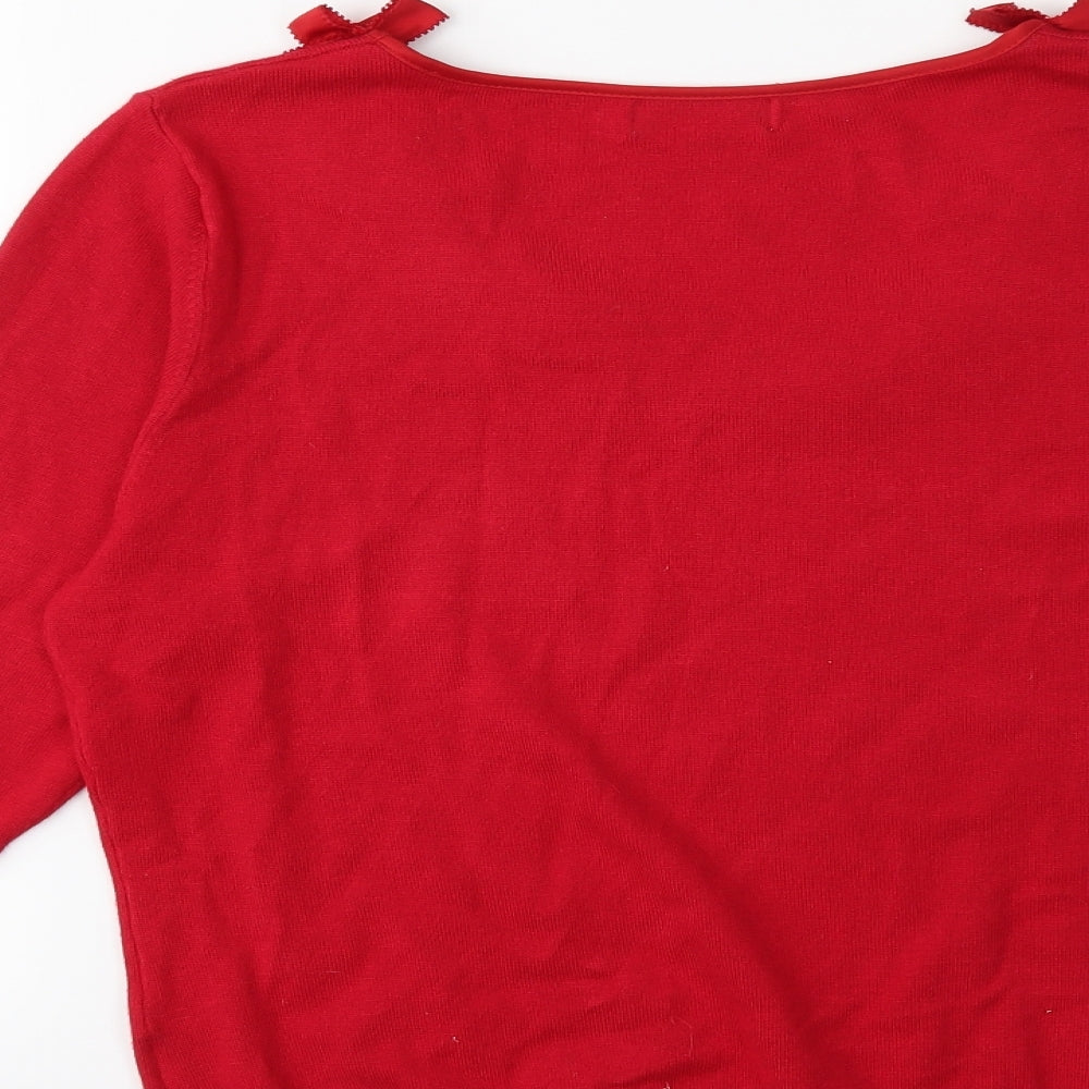Brand and care label for Per Una women’s red knit jumper, size UK 14