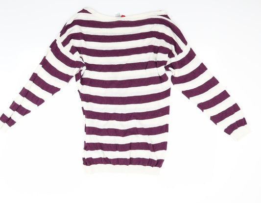 H&M Womens White Striped Pullover Jumper Size XS