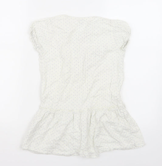 MINI A TURE Womens White Polka Dot Basic Blouse Size 8