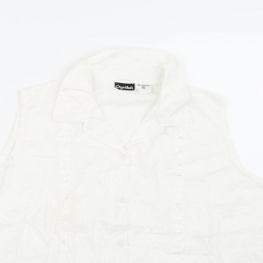 Crystals Womens White Basic Button-Up Size L