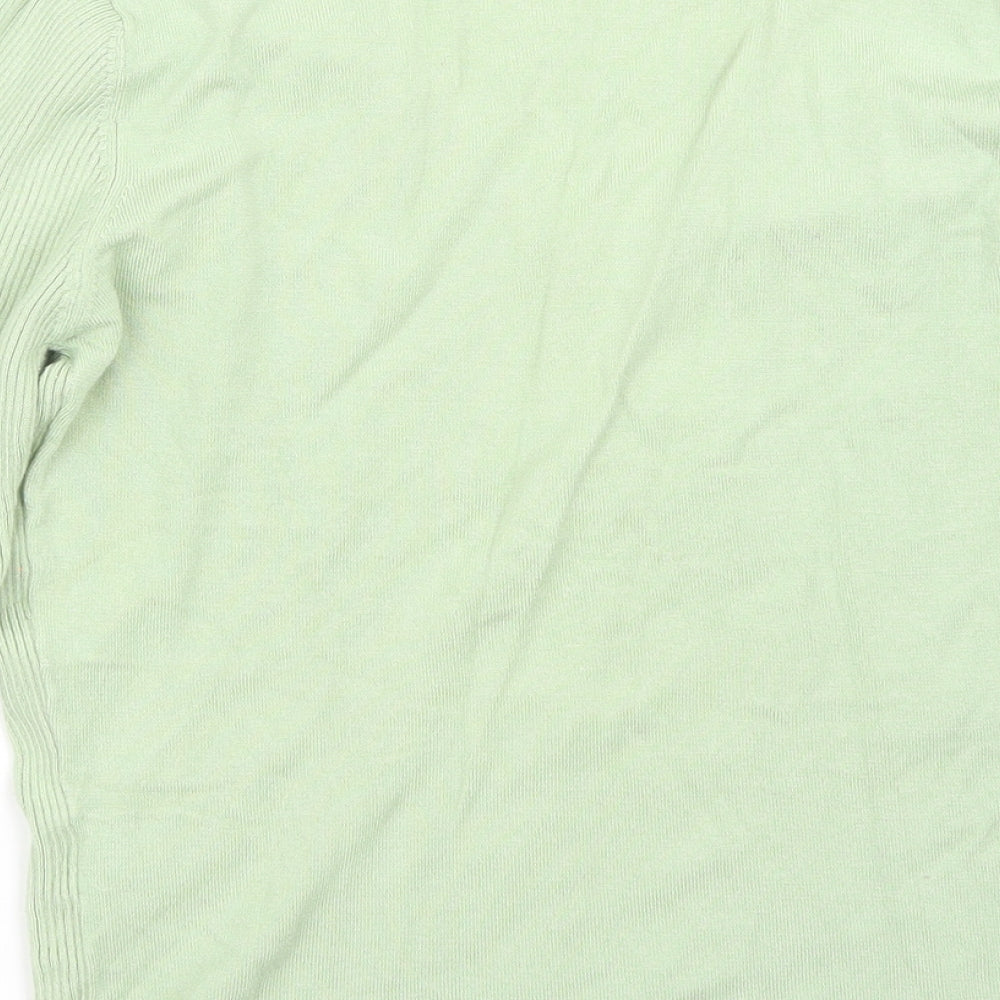 Brand and care label for Marks & Spencer women’s green jumper, size UK 12