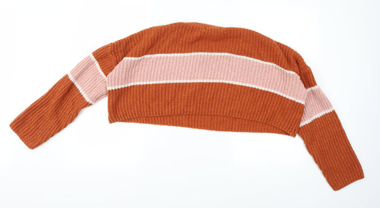 Missguided Womens Orange Striped Knit Pullover Jumper Size 8 - Cropped Jumper