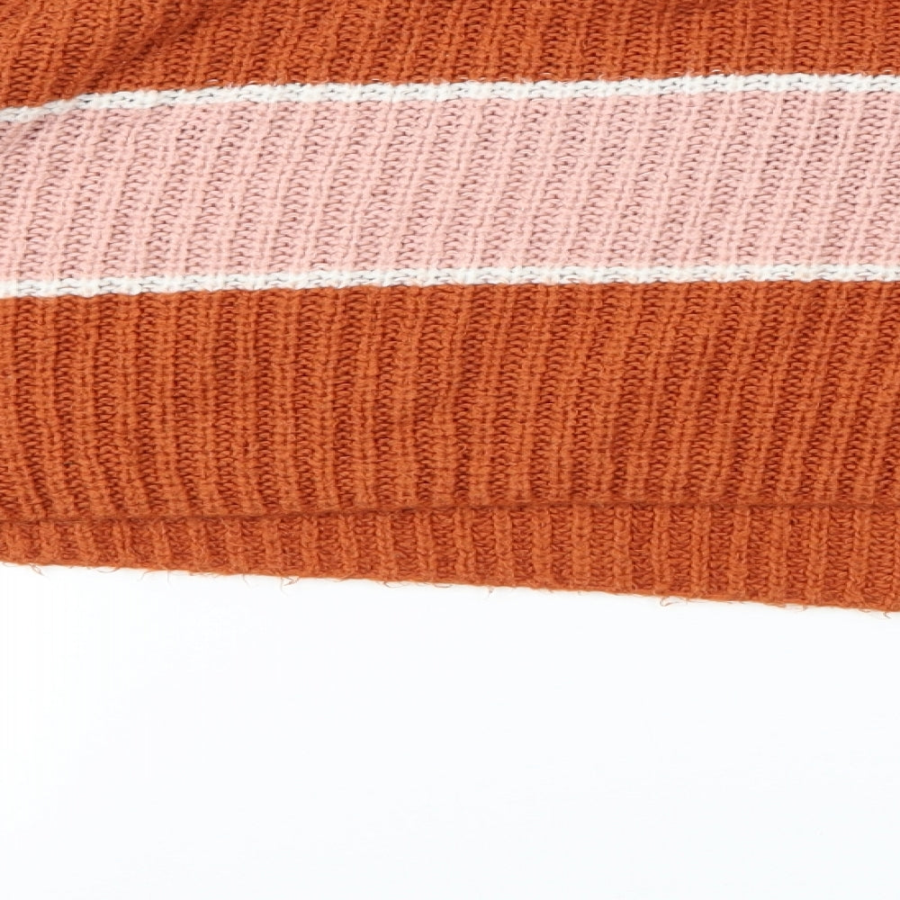 Brand and care label for Missguided women’s orange striped knit jumper, size UK 8, - cropped jumper