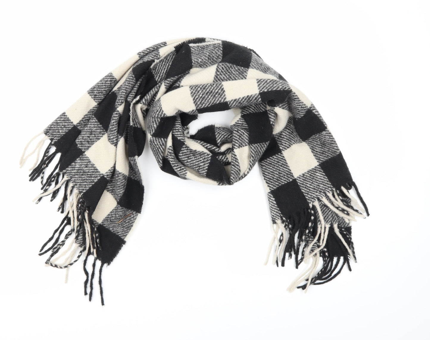 Preworn Womens Black Check Knit Scarf