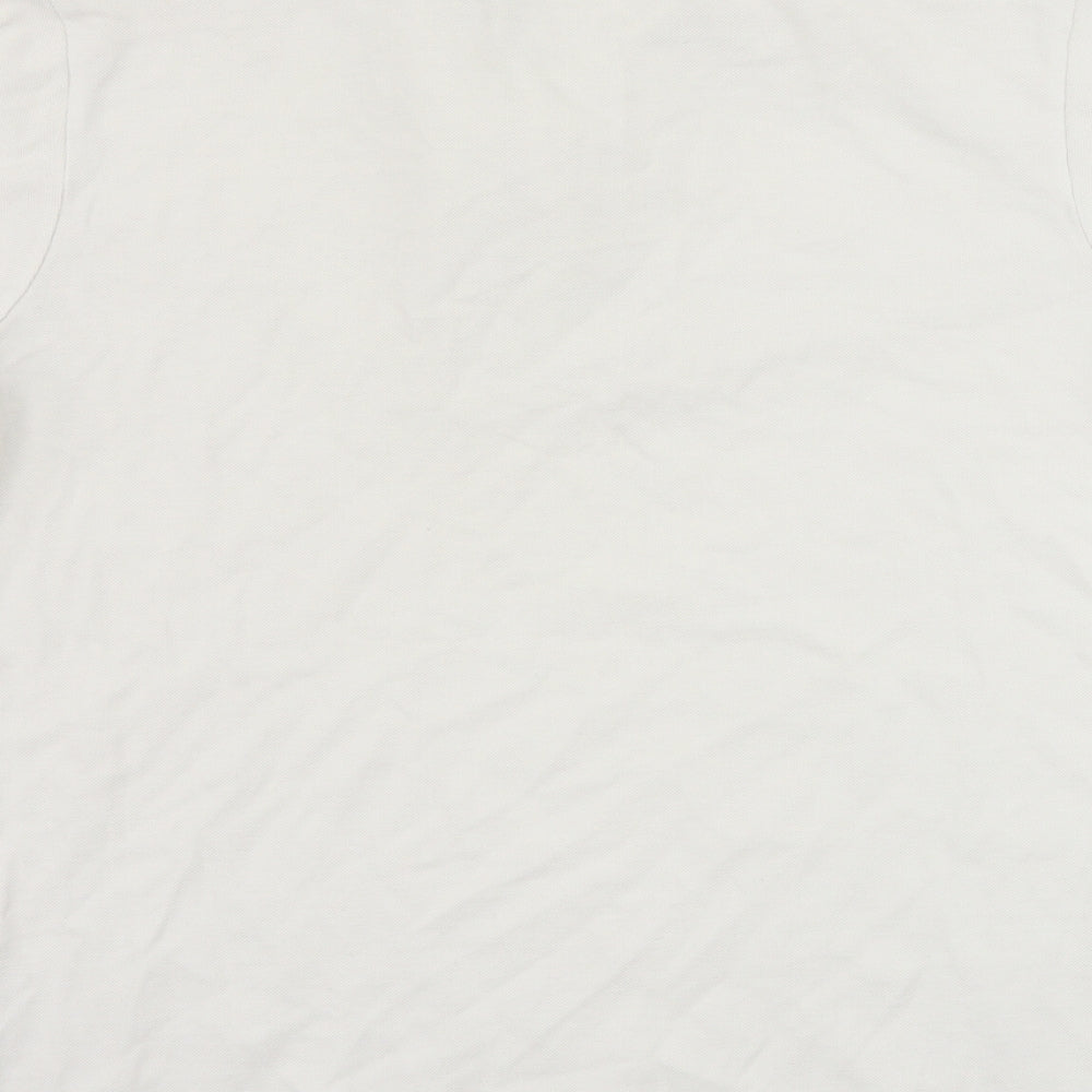 Brand and care label for eto jeans men’s white polo, size L