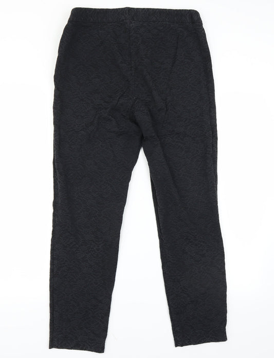 Marks and Spencer Womens Black Floral Trousers Size 12 L27 in