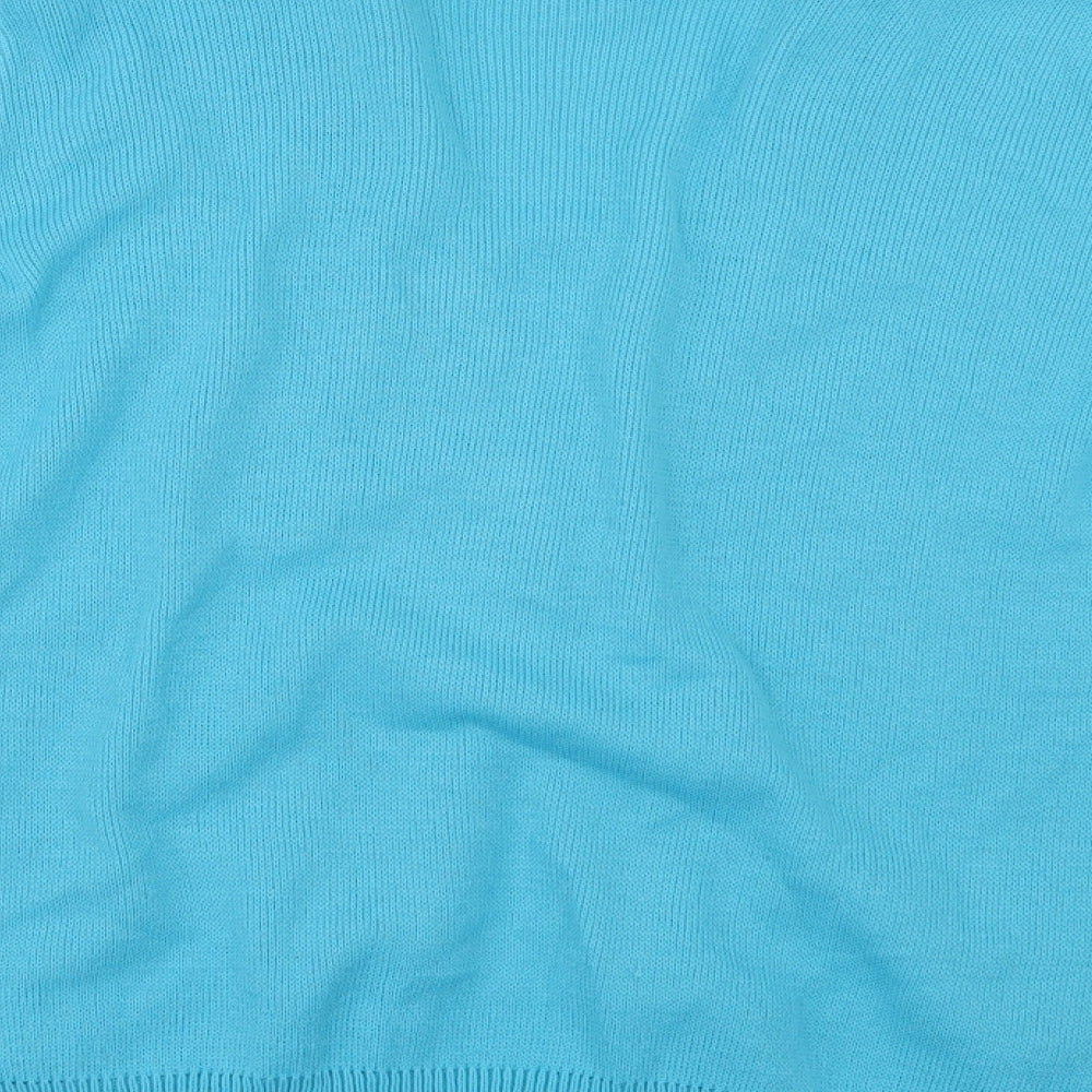 Brand and care label for SARRA women’s blue cardigan jumper, size M