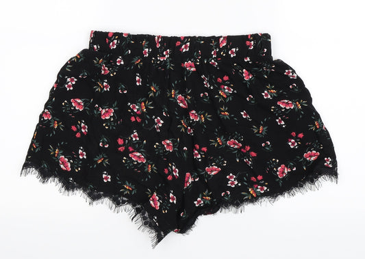 Even & Odd Womens Black Floral Hot Pants Shorts Size S - Elasticated Waist