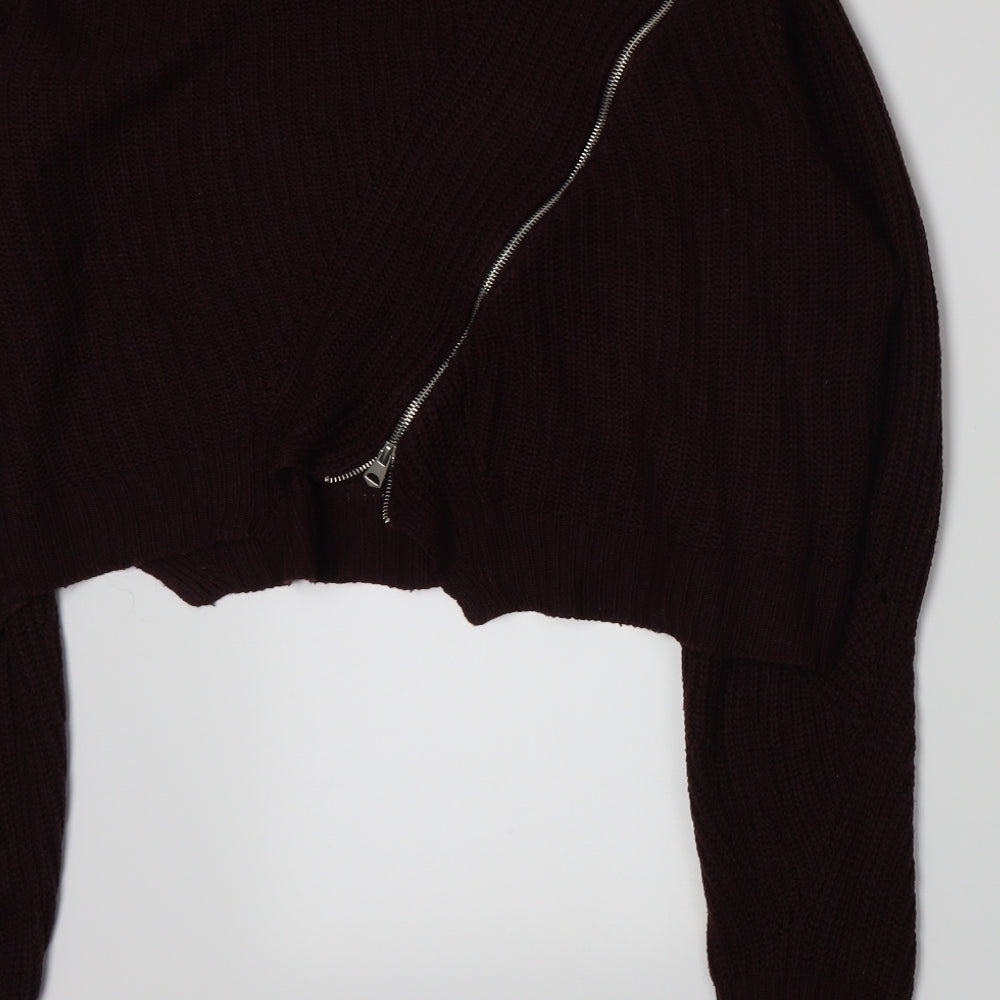 Brand and care label for Topshop women’s red full zip jumper, size UK 10