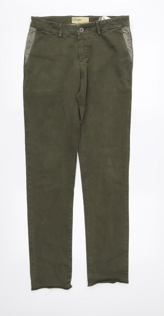 Additional front view of Maison Clochard women’s green denim straight jeans, size UK 30, in, 32-inch leg