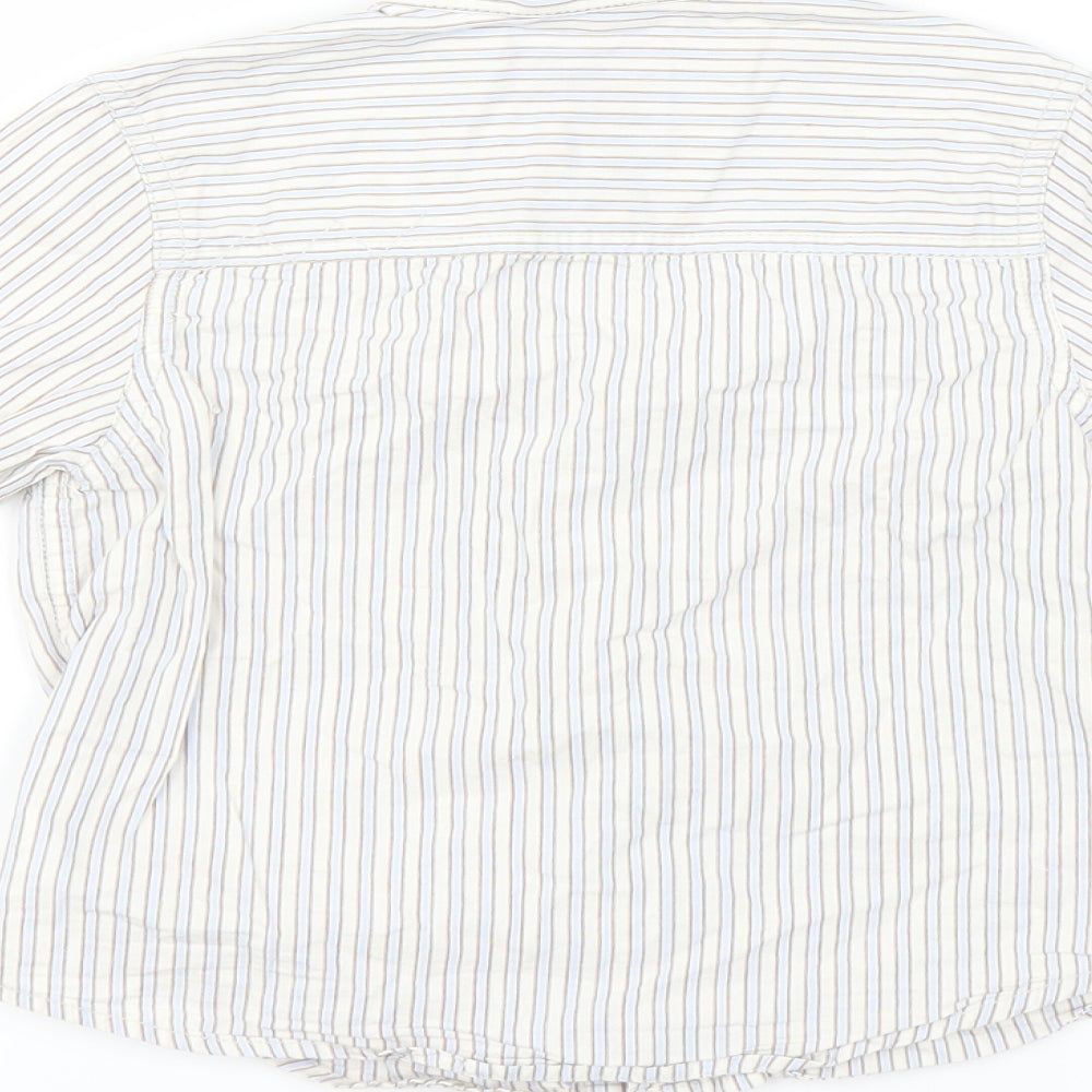 Brand and care label for Next boys’ blue striped basic button-up, size 3, years