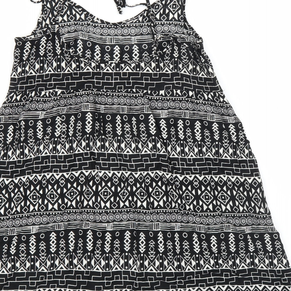 Brand and care label for Divided by H&M women’s black geometric trapeze & swing, size UK 10