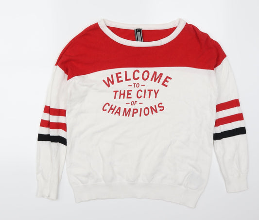 Preworn Mens Red Striped Pullover Jumper Size M - Welcome to the City of Champions