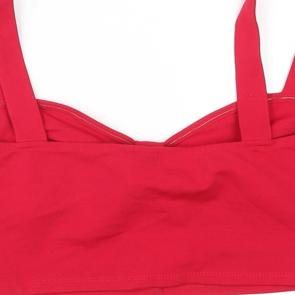 Brand and care label for H&M women’s pink cropped tank, size S