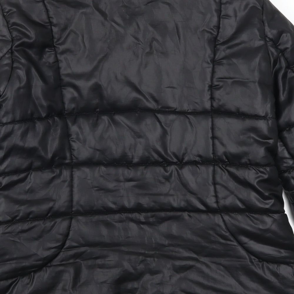 Brand and care label for Promod women’s black quilted coat, size UK 14