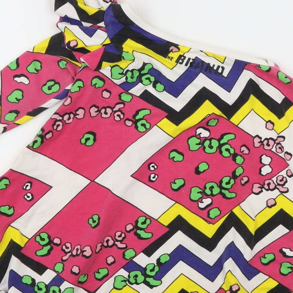 Brand and care label for The Brand girls’ multicoloured geometric jersey fit & flare, size 12-18, months