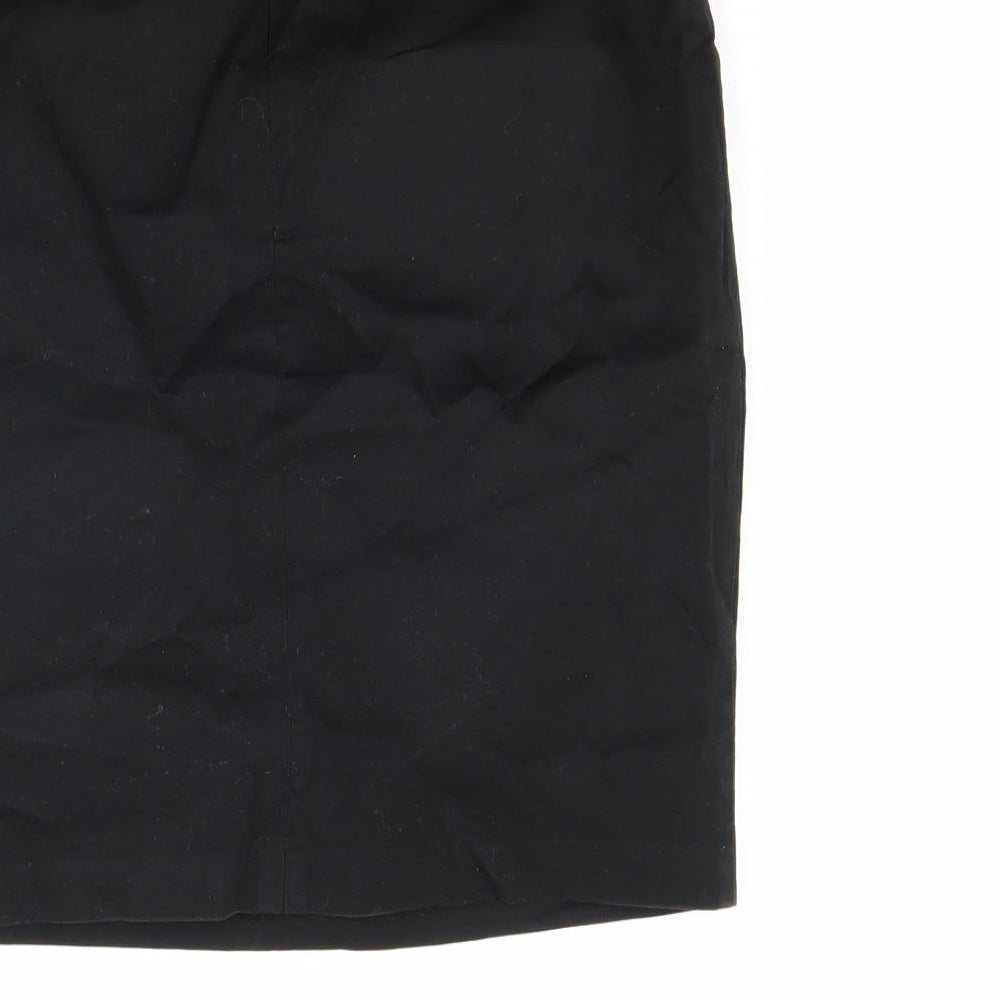 Brand and care label for Oasis women’s black canvas mini skirt, size UK 8