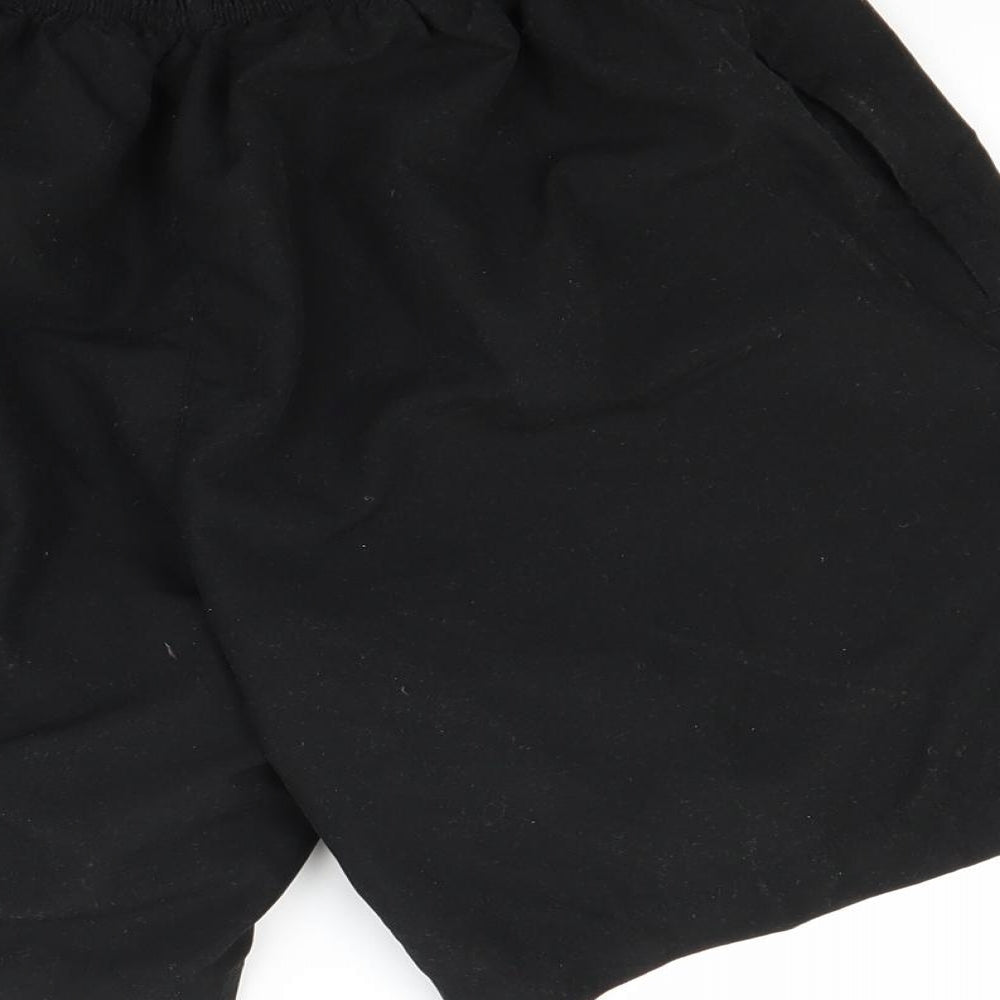 Brand and care label for Aqua men’s black bermuda shorts, size M