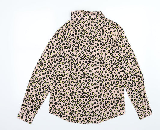 Brave Soul Womens Pink Animal Print Chiffon Basic Blouse Size S